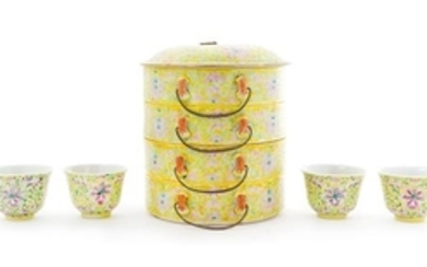 Five Chinese Famille Jaune Porcelain Articles