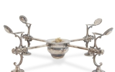 A George III sterling silver adjustable dish cross and...