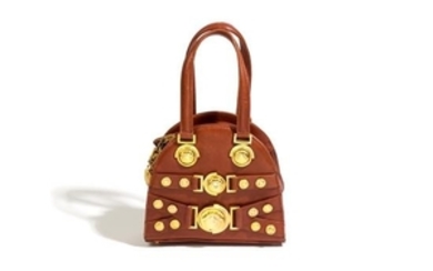 A Gianni Versace Brown Leather Mini Medusa Handbag