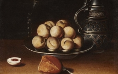 Hispano-Flemish School, 17th century, Still Life with a Bowl of Peaches, Bread, and ...