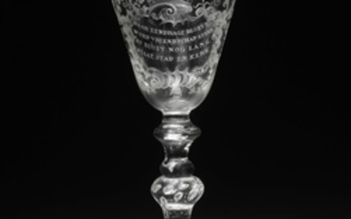 An important Dutch engraved light baluster wine goblet signed by Jacob Sang, dated 1762