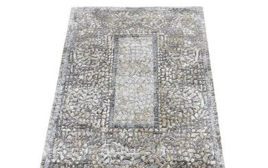 Ivory And Taupe Silken Roman Mosaic Design Hand-Knotted