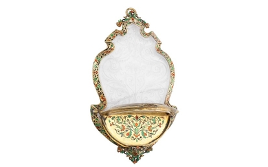 A late 19th century Austrian 750 standard silver gilt, enamel and rock crystal travelling hanging de