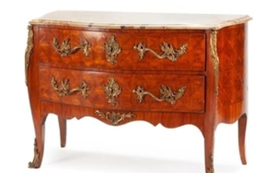 A Louis XV Style Gilt Bronze Mounted Parquetry Commode