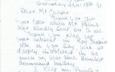 Margaret Dove daughter of Roy Chadwick handwritten letter about his interest in Chadwick. Good Condition. All signed pieces...