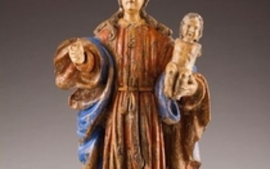 Our Lady with the Child Polychrome wood sculpture …