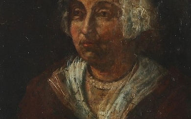 Painter unknown, c. 1700: Portrait of a lady with bonnet. Unsigned. Oil on mahogany panel. 17.5×14 cm.