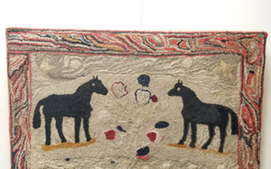 Pictorial Hooked Rug with Horses