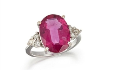 A pink tourmaline and diamond ring, the...