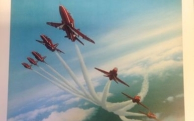 Red Arrows print by Keith Aspinall titled Arrowhead, approx. 16 x 14 inches signed by Keith Aspinall. Good Condition. All...