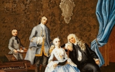 A reverse glass painting "The Singing Lesson"
