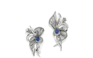 Pair of sapphire and diamond brooches, 1950s