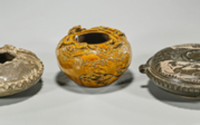 Three Chinese Moulded & Glazed Pottery Pieces