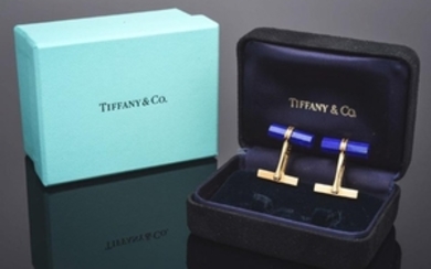 Pair of Tiffany & Co. 14K Gold Lapis Lazuli Cufflinks.