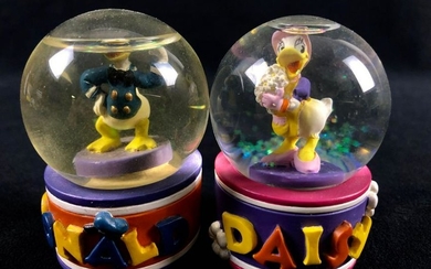 Vintage Mini Tiny Snow Globe Donald Duck and Daisy Duck