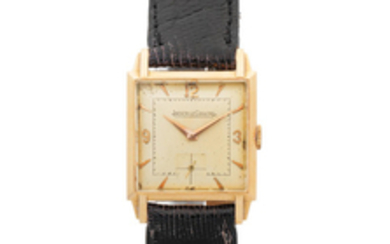 Jaeger-Lecoultre. An 18K gold manual wind square wristwatch