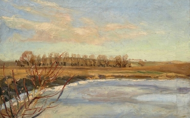 Fritz SYBERG Faaborg, 1862 - Kerteminde, 1939 Vue d'un étang avec des peupliers en automne