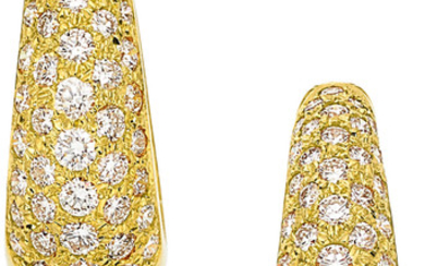 Diamond, Gold Earrings The earrings feature full-cut diamonds...