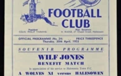 1953 HALESOWEN TOWN V WOLVERHAMPTON WANDERERS MATCH PROGRAMME DATED 30 APRIL 4 PAGER GOOD