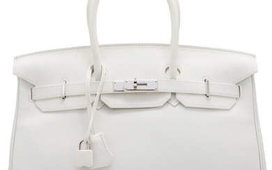 Hermès 35cm White Swift Leather Birkin Bag with Palladium...