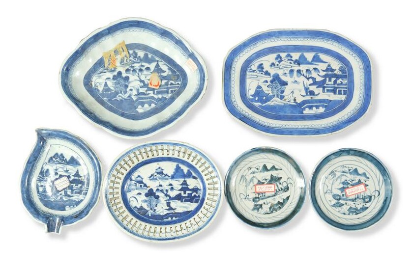 6 Chinese Blue & White Export Plates, 19th Century