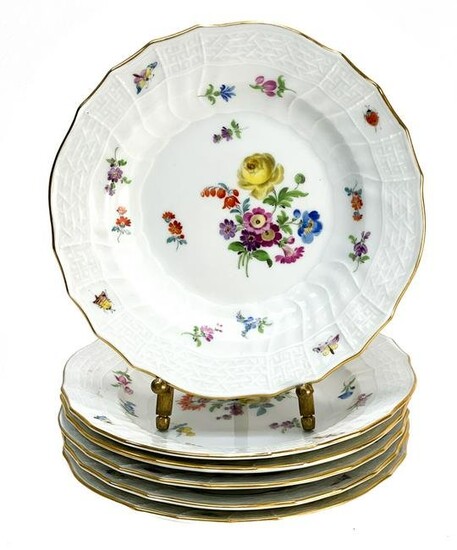 6 Meissen Germany Hand Painted Porcelain Bread Plates