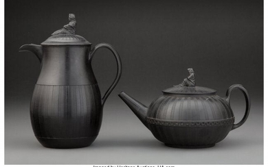 61052: Wedgwood Basalt Coffee Pot and Teapot with Figur