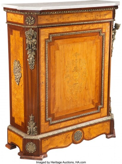 61152: A French Bronze Mounted Marble Top Marquetry Cab