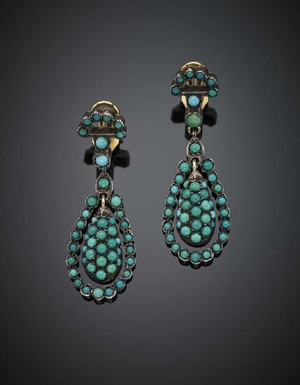 Silver and gold turquoise pendant earclips, g 18.66