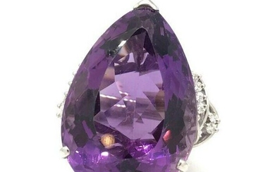 68.87 ct Pear Shaped Amethyst and Diamond Cocktail Ring