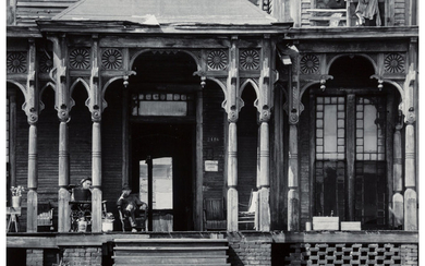 Walker Evans (1903-1975), Boarding House with Two Men Seated on Porch, Birmingham, Alabama (1936)