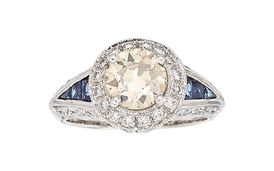 74052: Colored Diamond, Sapphire, White Gold Ring Ston