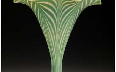79052: Quezal Pulled Feather Glass Floriform Vase, circ