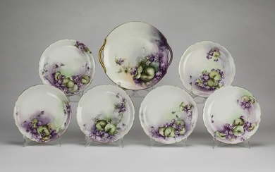 (7pc.) Signed & hand painted Limoges dessert service