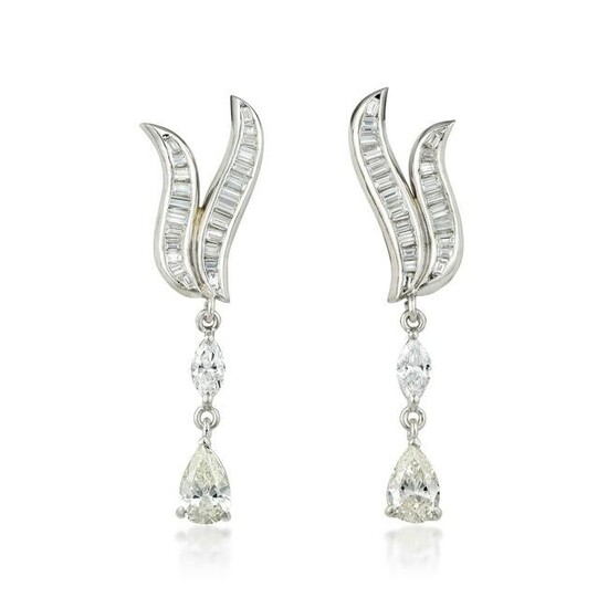 A Pair of Pear-Shaped Diamond Drop Earrings