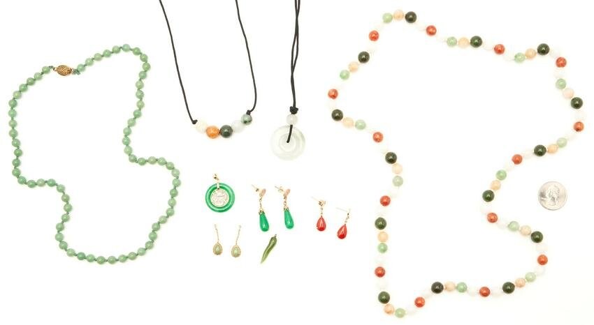 9 Jade Jewelry Items, incl. Necklaces, Pendants &