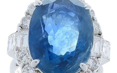 PGS Certified 14.37 Carat Oval Blue Sapphire & Diamond