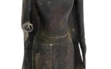 THAI BRONZE FIGURE OF BUDDHA Standing and in a flared skirt. Height 27", not inclusive of base.