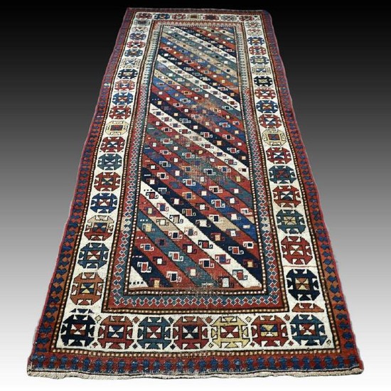 7.9 x 3.3 Antique 1870s Caucasian Gendje Kazak rug