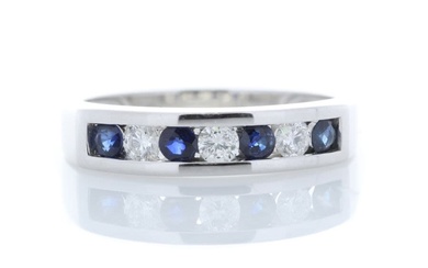 9ct White Gold Channel Set Semi Eternity Diamond And Sapphire Ring 0.25 Carats