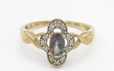 9ct gold mystic topaz & diamond dress ring, total diamond we...