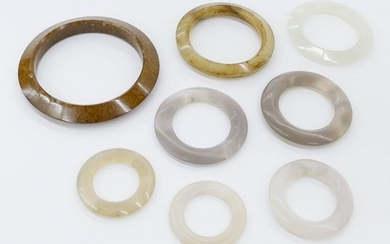 9pc Chinese Stone Faceted Bi Discs