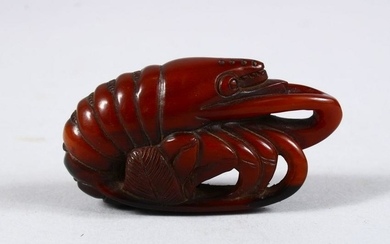 A 19TH CENTURY CHINESE CARVED HORN FIGURE OF A LOBSTER