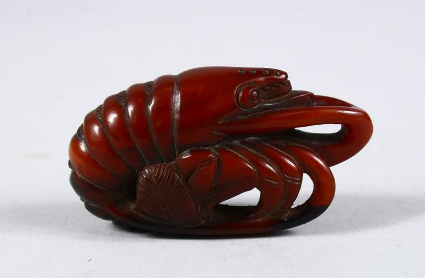 A 19TH CENTURY CHINESE CARVED HORN FIGURE OF A LOBSTER