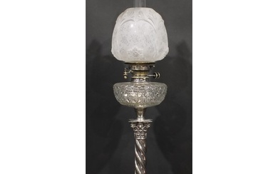 A 19th century silver plated oil lamp, Hawksworth, Eyre & Co...