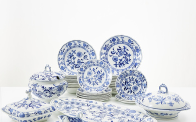 A 41-piece stoneware tableware set, “The Onion Pattern”, Meissen Cauldon, England.