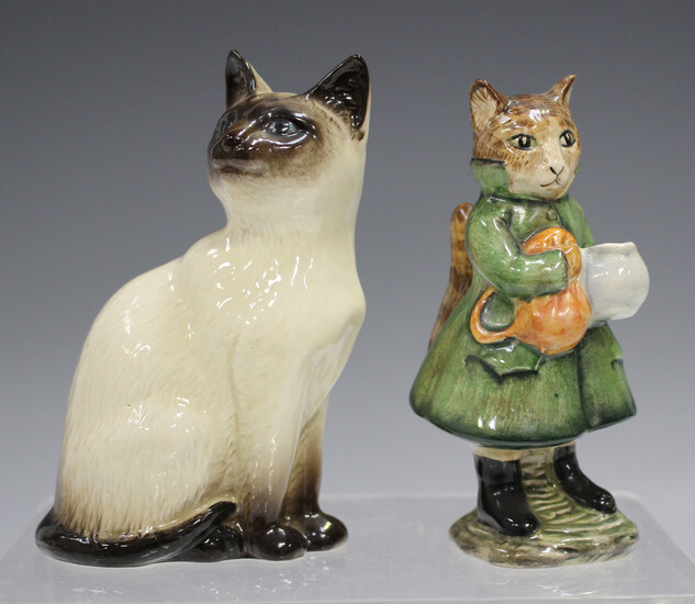 A Beswick Beatrix Potter's figure of Simpkin, mark BP-3b, together with a Royal Doulton Siamese