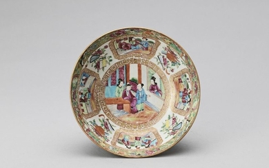 A CANTON SCHOOL FAMILLE ROSE GILT BOWL, LATE...
