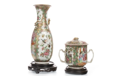 A CHINESE FAMILLE ROSE VASE AND A LIDDED