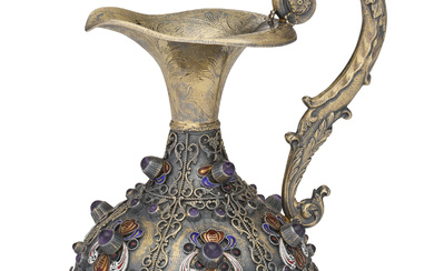 A CONTINENTAL ENAMEL AND PEARL-MOUNTED SILVER-GILT EWER PROBABLY AUSTRIA-HUNGARY, LATE...